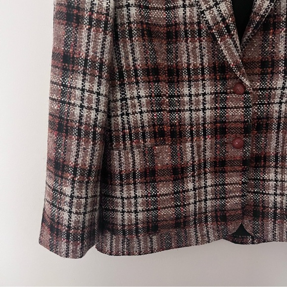 Vintage Preppy Vintage Plaid Tweed Blazer Smart Casual Light Academia Jacket - Picture 2 of 9